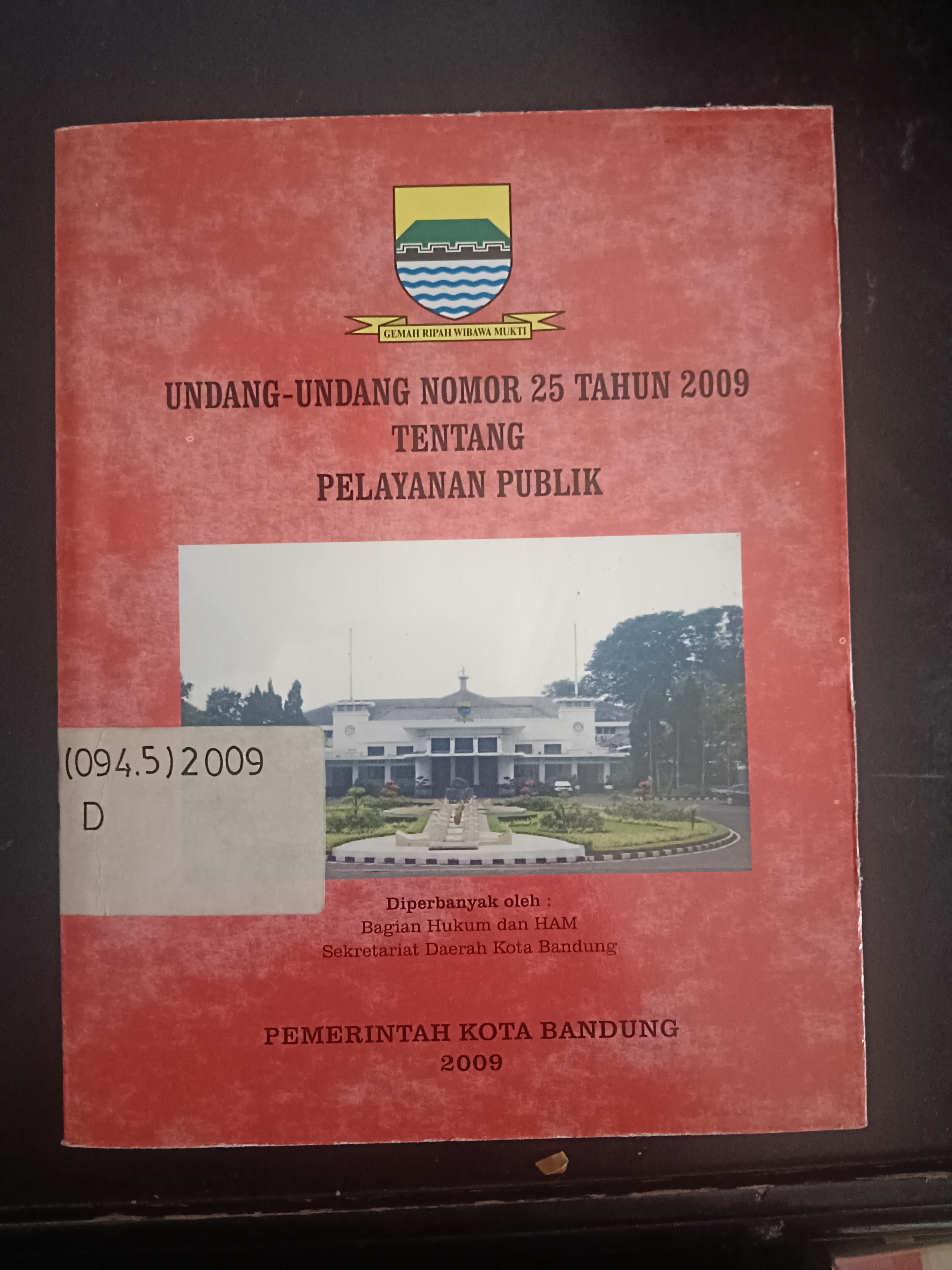 Cover Undang-Undang Nomor 25 Tahun 2009 Tentang Pelayanan Publik