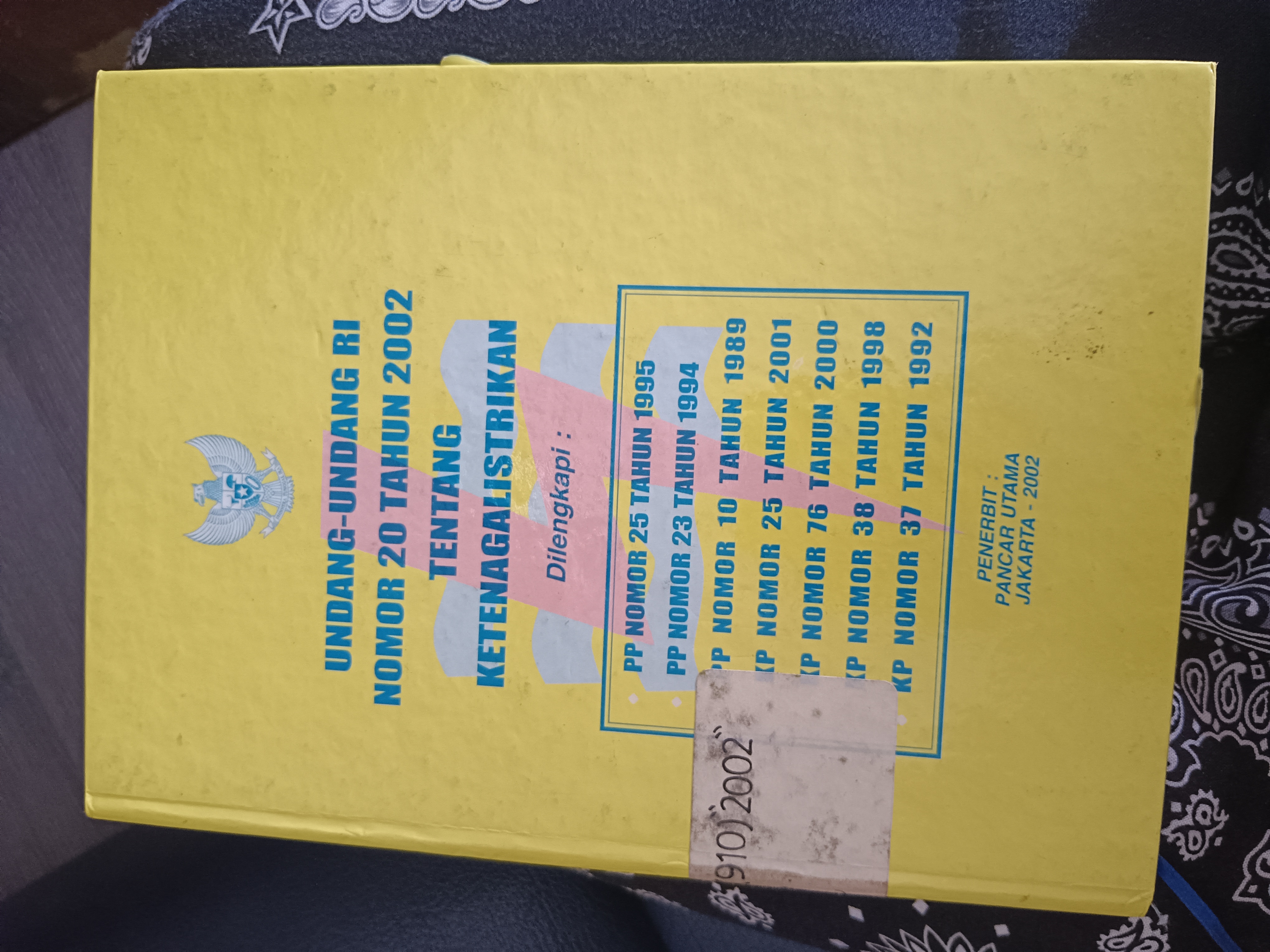 Cover Undang-Undang RI Nomor 20 Tahun 2002 Tentang Ketenagalistrikan