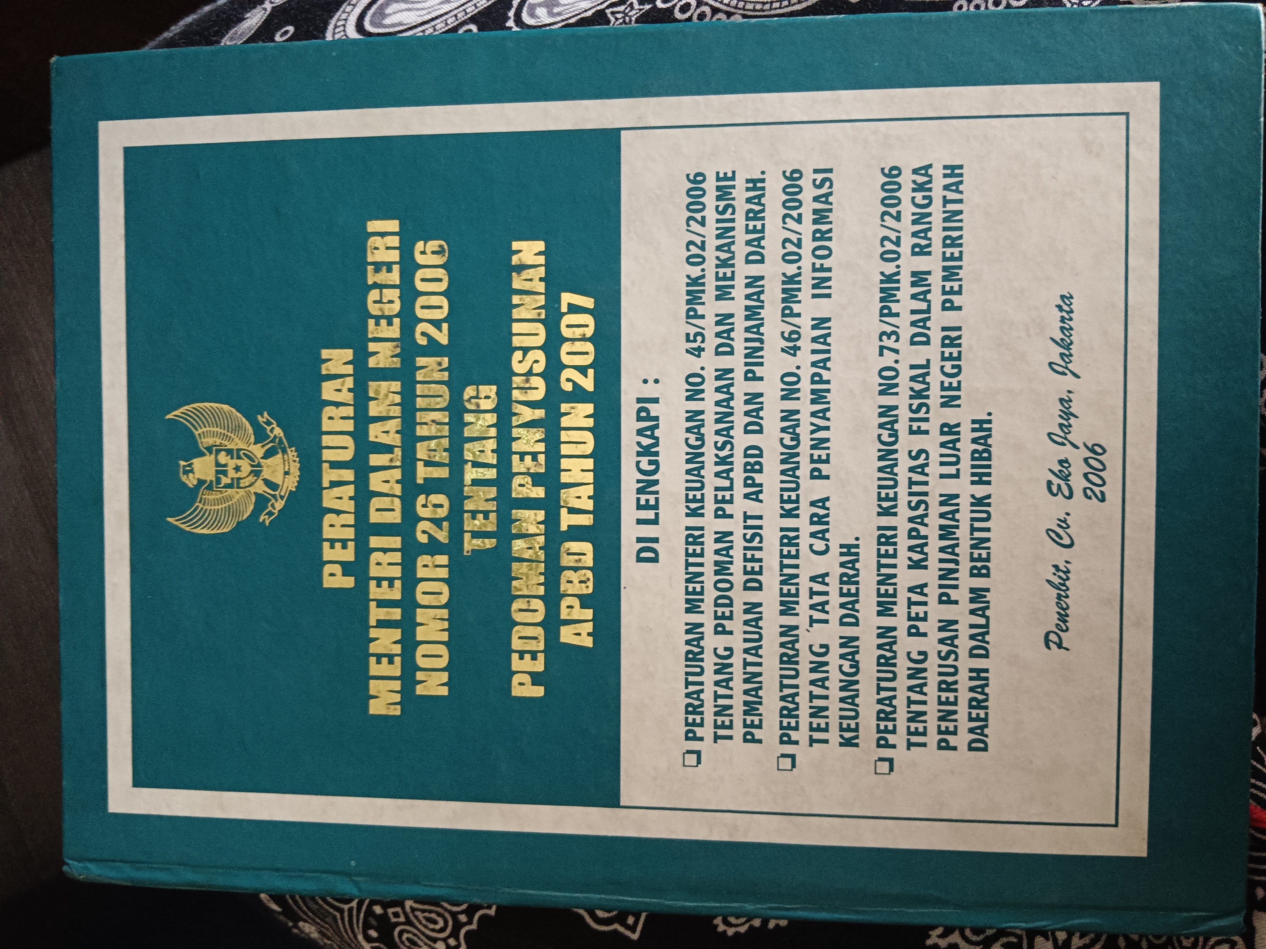 Cover Peraturan Menteri Dalam Negeri Nomor 26 Tahun 2006 Tentang Pedoman Penyusunan APBD Tahun 2007