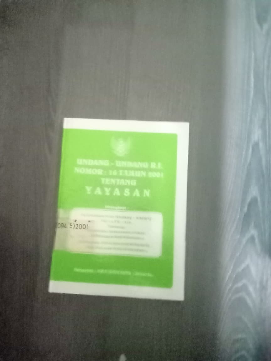 Cover Undang-undang RI Nomor :16 Tahun 2001 Tentang Yayasan