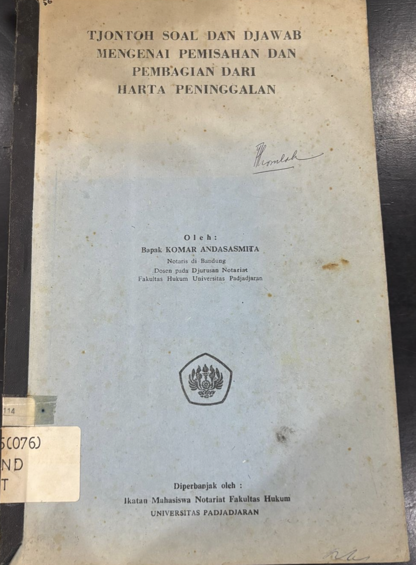 Cover Tjontoh Soal dan Djawab mengenai Pemisahan dan Pembagian dari Harta Peninggalan