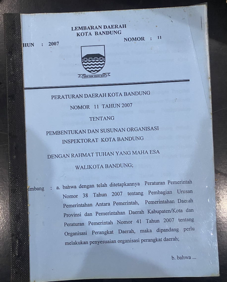 Cover Lembaran Daerah Kota Bandung Nomor 11 Tahun 2007 
Peraturan Daerah Kota Bandung Nomor 11 Tahun 2007 Tentang Pembentukan dan Susunan Organisasi Inspektorat Kota Bandung