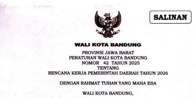 Cover Peraturan Wali Kota Bandung  Nomor 42 Tahun 2025 tentang Rencana Kerja Pemerintah Daerah Tahun 2026