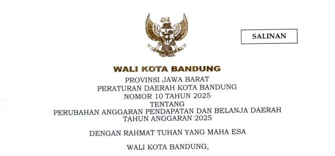 Cover Peraturan Daerah Kota bandung Nomor 10 Tahun 2025 tentang Perubahan Anggaran Pendapatan dan Belanja Daerah Tahun Anggaran 2025