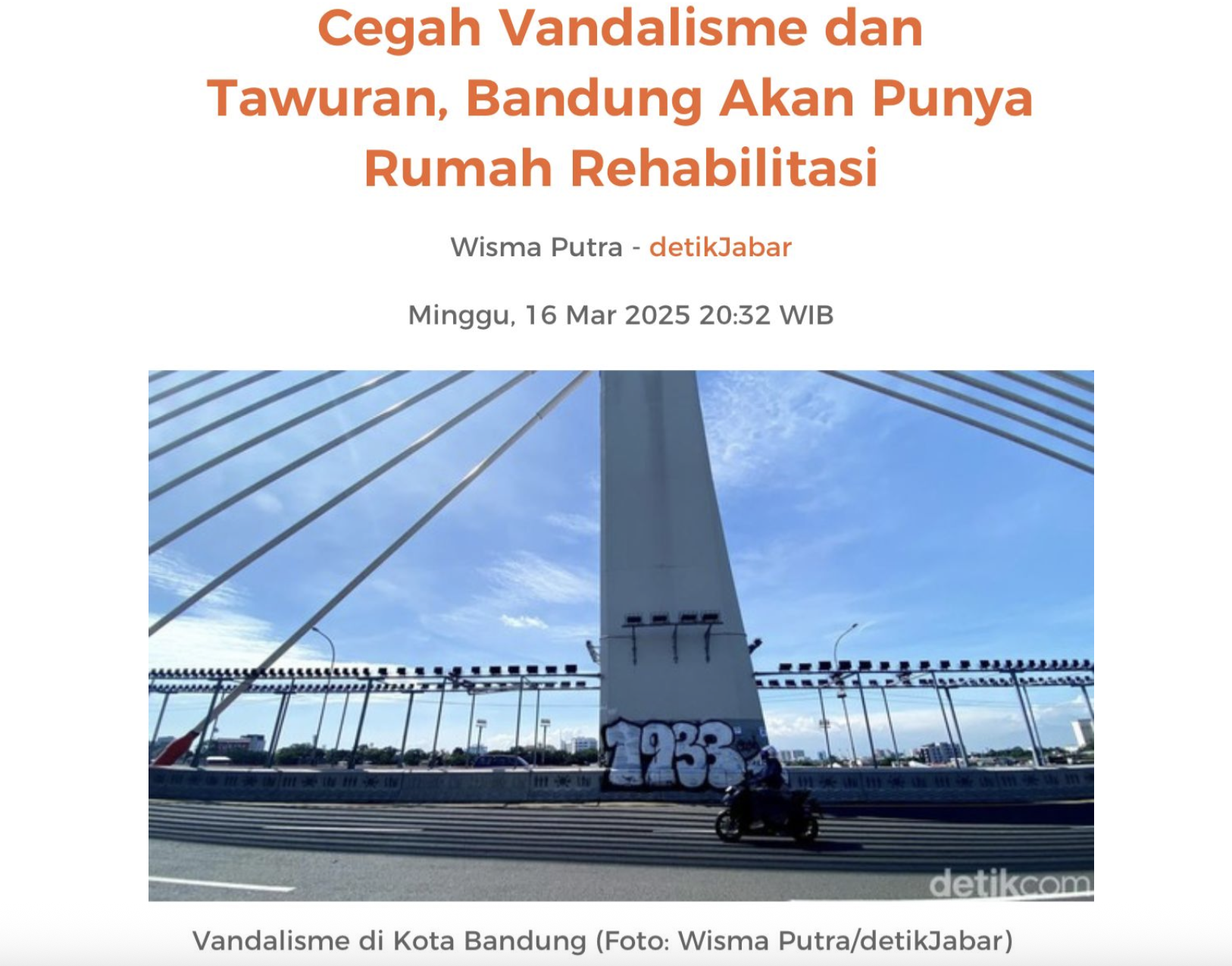 Cover Cegah Vandalisme dan Tawuran, Bandung akan Punya Rumah Rehabilitasi
