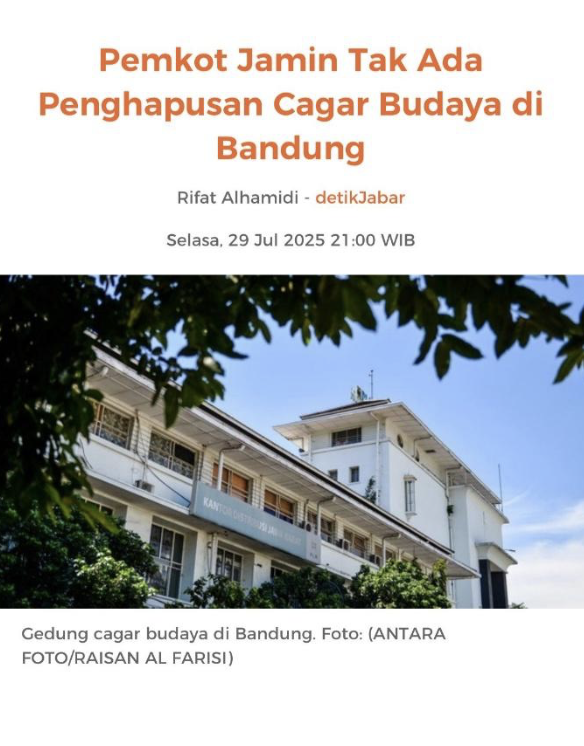 Cover Pemkot Jamin Tak Ada Penghapusan Cagar Budaya di Bandung