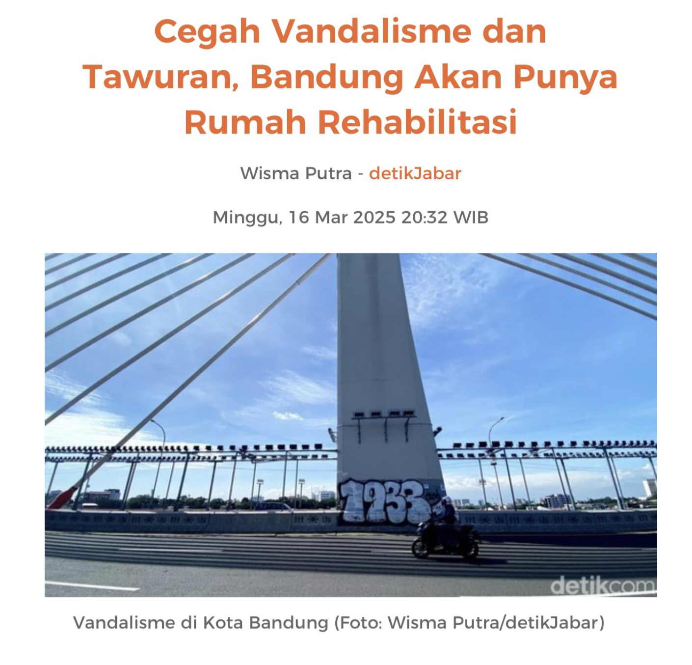 Cover Cegah vandalisme dan Tawuran, Bandung Akan Punya Rumah Rehabilitas
