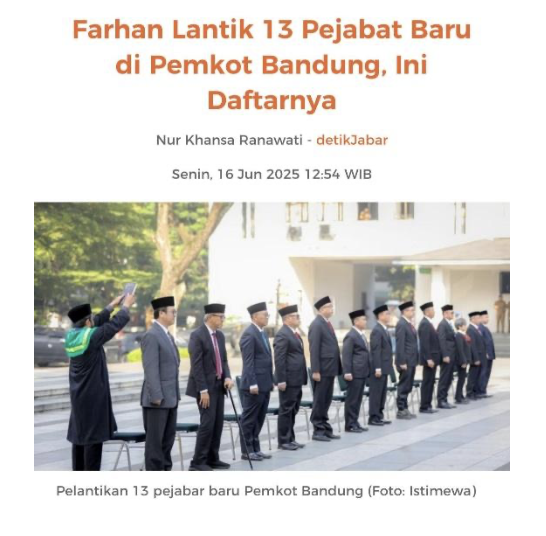 Cover Farhan Lantik 13 Pejabat Baru di Pemkot Bandung, Ini Daftarnya