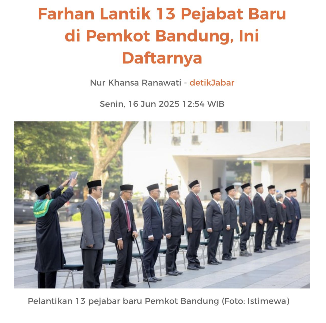 Cover Farhan Lantik 13 Pejabat Baru di Pemkot Bandung, Ini Daftarnya