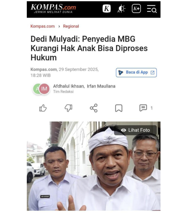 Cover Dedi Mulyadi: Penyedia MBG Kurangi Hak anak Bisa Diproses Hukum