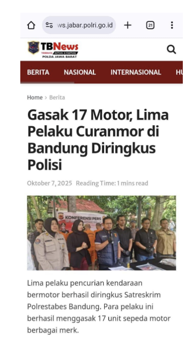 Cover Gasak 17 Motor, Lima Pelaku Curanmor di Bandung Diringkus Polisi