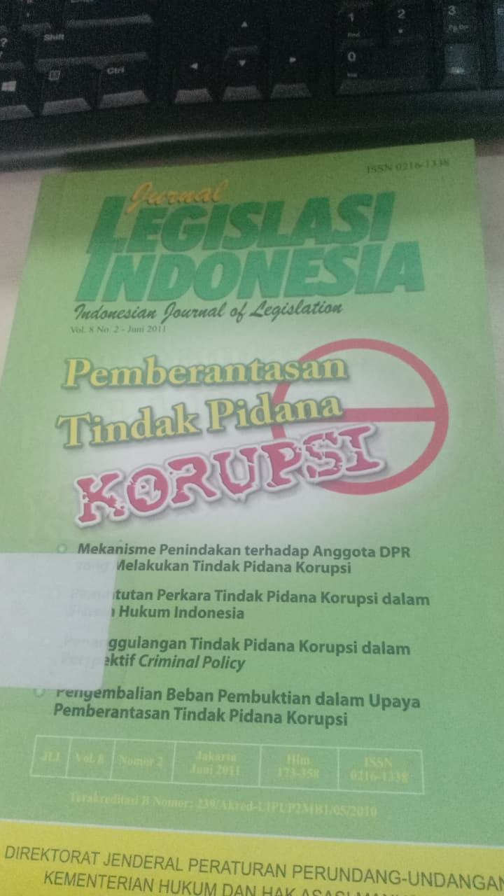 Cover Jurnal Legislasi Indonesia Pemberantasan Tindak Pidana Korupsi