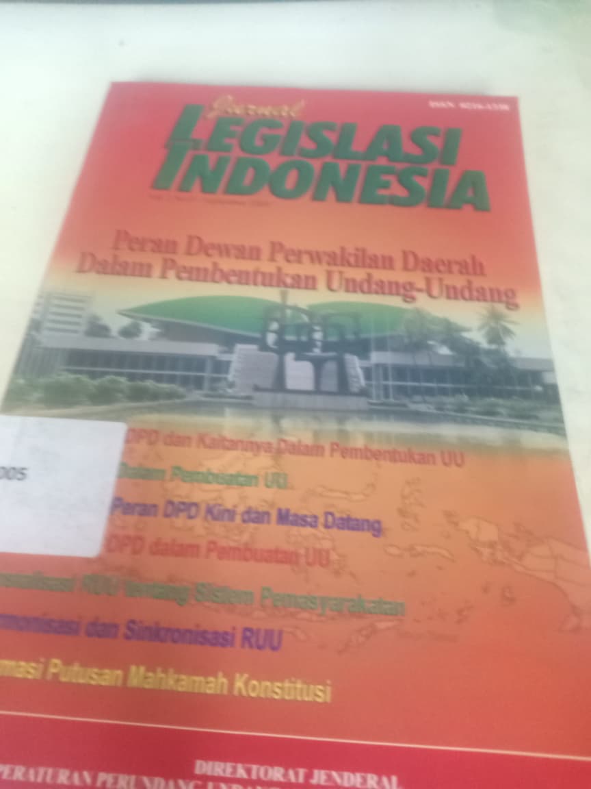 Cover Jurnal Legislasi Indonesia Peran Dewan Perwakilan Daerah Dalam Pembentukan Undang-undang