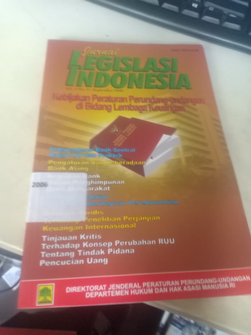 Cover Jurnal Legislasi Indonesia Kebijakan Peraturan Perundang-undangan Di Bidang Lembaga Keuangan