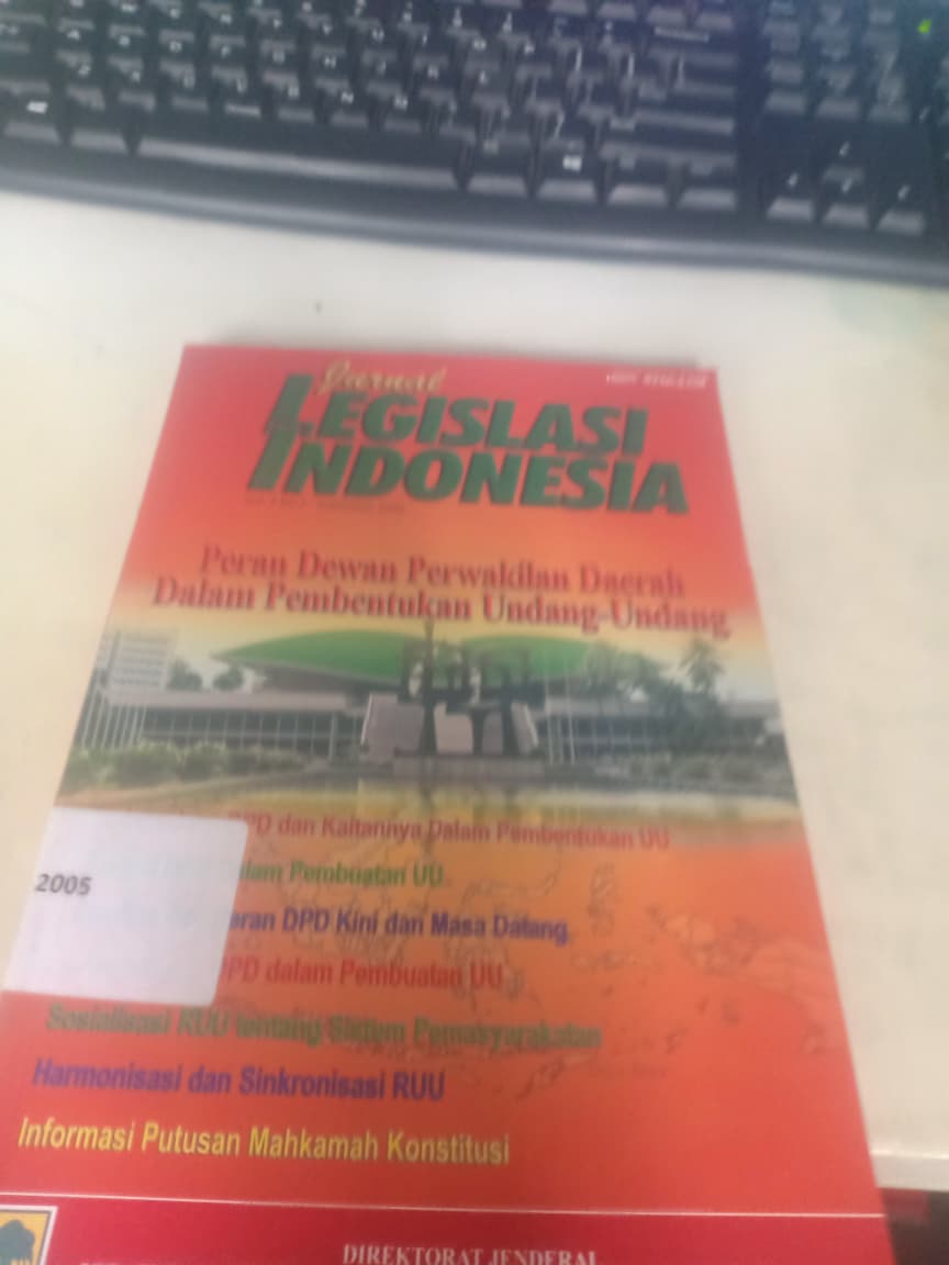 Cover Jurnal Legislasi Indonesia Peran Dewan Perwakilan Daerah Dalam Pembentukan Undang-undang