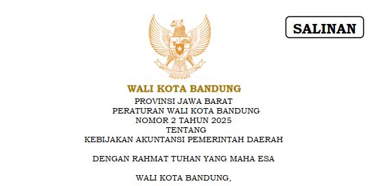 Cover Peraturan Wali Kota Bandung Nomor 2 Tahun 2025 tentang Kebijakan Akuntansi Pemerintah Daerah