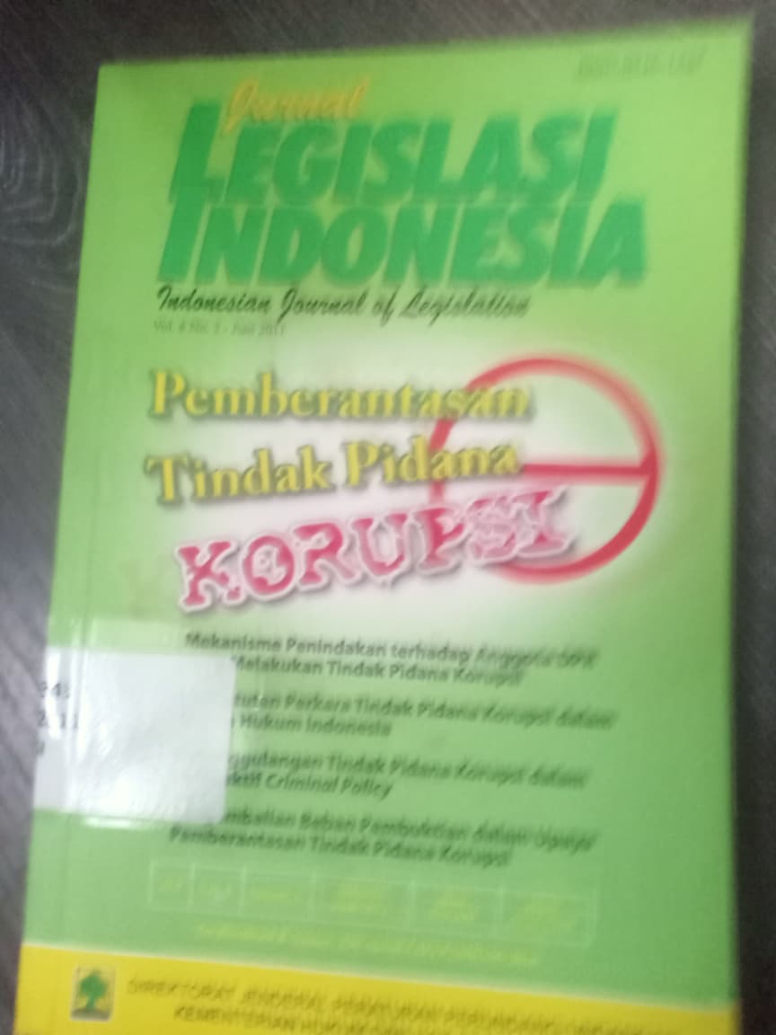 Cover Jurmal Legislasi Indonesia Pemberantasan Tindak Pidana Korupsi