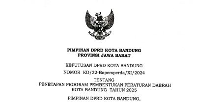 Cover Keputusan DPRD Kota Bandung Nomor KD/22-Bapemperda/XI/2024 tentang Penetapan Program Pembentukan Peraturan Daerah Kota Bandung Tahun 2025