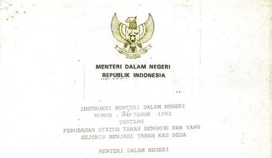 Cover Instruksi Menteri Dalam Negeri Nomor 26 Tahun 1992 tentang Perubahan Status Tanah Bengkok dan Yang Sejenis Menjadi Tanah Kas Desa