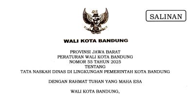 Cover Peraturan Wali Kota Bandung nomor 55 Tahun 2025 tentang Tata Naskah Dinas Di Lingkungan Pemerintah Kota Bandung