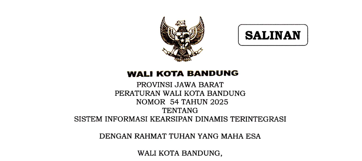 Cover Peraturan Wali Kota Bandung Nomor 54 Tahun 2025 tentang Sistem Informasi Kearsipan Dinamis Terintegrasi