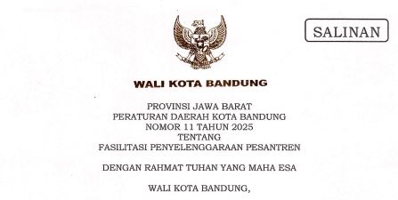 Cover Peraturan Daerah Kota bandung Nomor 11 Tahun 2025 tentang Fasilitasi Penyelenggaraan Pesantren