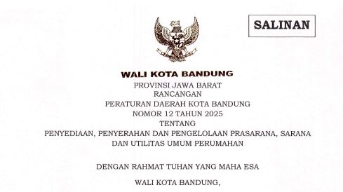 Cover Peraturan Daerah Kota Bandung Nomor 12 Tahun 2025 tentang Penyediaan, Penyerahan dan Pengelolaan Prasarana, Sarana dan Utilitas Umum Perumahan
