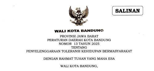Cover Peraturan Daerah Kota Bandung Nomor 13 Tahun 2025 tentang Penyelenggaraan Toleransi Kehidupan Bermasyarakat
