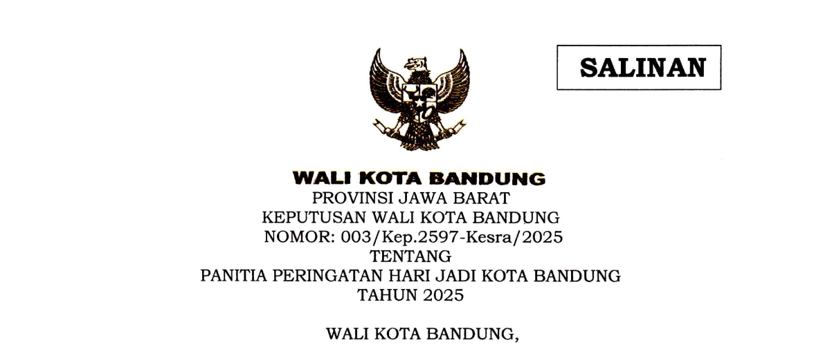 Cover Keputusan Wali Kota Bandung Nomor 003/Kep.2597-Kesra/2025 tentang Panitia Peringatan Hari Jadi Kota Bandung Tahun 2025