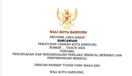Cover Rancangan Peraturan Daerah Kota Bandung Nomor Tahun 2025 tentang Pencegahan dan Pengendalian Perilaku Seksual Beresiko dan Penyimpangan Seksual
