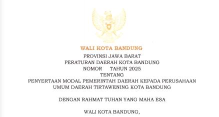Cover Rancangan Peraturan Daerah Kota Bandung tentang Penyertaan Modal Pemerintah Daerah Kepada Perusahaan Umum Daerah Tirtawening Kota Bandung