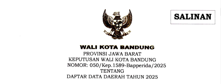 Cover Keputusan Wali Kota Bandung Nomor 050/Kep.1589-Bapperida/2025 tentang Daftar Data Daerah Tahun 2025