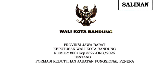 Cover Keputusan Wali Kota Bandung Nomor 800/Kep.3327-ORG/2025 tentang Formasi Kebutuhan Jabatan Fungsional Penera