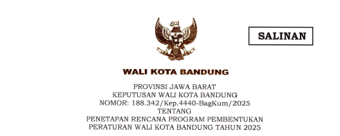 Cover Keputusan Wali Kota Bandung Nomor 188.342/Kep.4440-BagKum/2025 tentang Penetapan Rencana Program Pembentukan Peraturan Wali Kota Bandung Tahun 2025