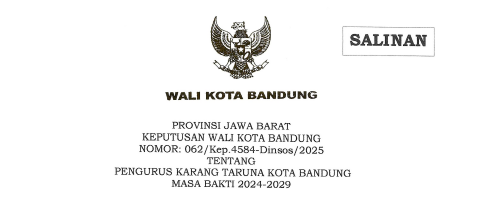 Cover Keputusan Wali Kota Bandung Nomor 062/Kep.4584-Dinsos/2025 tentang Pengurus Karang Taruna Kota Bandung Masa Bakti 2024-2029