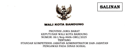 Cover Keputusan Wali Kota Bandung Nomor 061/Kep/4606-ORG/2025 tentang Standar Kompetensi Jabatan Administrator dan Jabatan Pengawas Pada Dinas Sosial