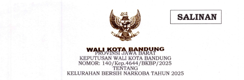 Cover Keputusan Wali Kota Bandung Nomor 140/Kep.4644/BKBP/2025 tentang Kelurahan Bersih Narkoba Tahun 2025