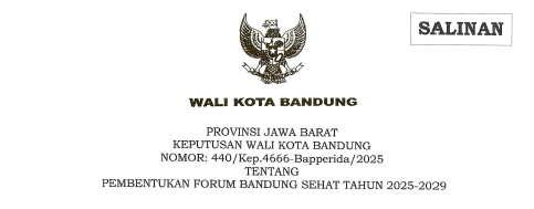 Cover Keputusan Wali Kota Bandung Nomor 440/Kep.4666-Bapperida/2025 tentang Pembentukan Forum Bandung Sehat Tahun 2025-2029