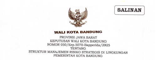 Cover Keputusan Wali Kota Bandung Nomor 050/Kep.5070-Bapperida/2025 tentang Struktur Manajemen Risiko Strategis di Lingkungan Pemerintah Kota Bandung