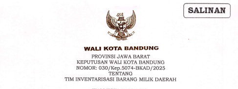 Cover Keputusan Wali Kota Bandung Nomor 800/Kep.5074-BKAD/2025 tentang Tim Inventarisasi Barang Milik Daerah
