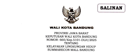 Cover Keputusan Wali Kota Bandung Nomor 660/Kep.5101-DLH/2025 tentang Kelayakan Lingkungan Hidup Summarecon Mall Bandung