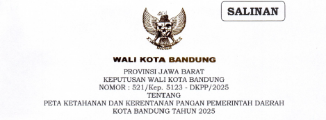 Cover Keputusan Wali Kota Bandung Nomor 521/Kep.5123-DKPP/2025 Tentang Peta Ketahanan dan Kerentanan Pangan Pemerintah Daerah Kota Bandung Tahun 2025