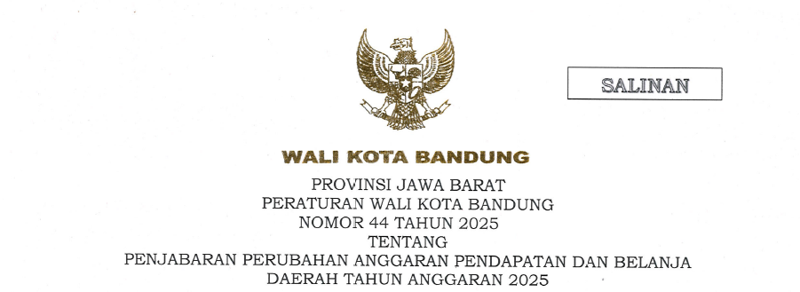 Cover Peraturan Wali Kota Bandung Nomor 44 Tahun 2025 Tentang Penjabaran Perubahan Anggaran Pendapatan dan Belanja Daerah Tahun Anggaran 2025
