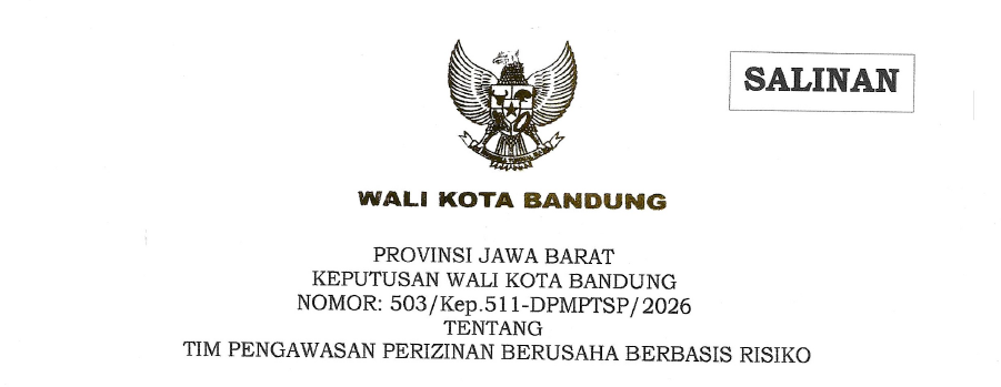 Cover Keputusan Wali Kota Bandung Nomor 503/Kep.511-DPMPTSP/2026 Tentang Tim Pengawasan Perizinan Berusaha Berbasis Risiko