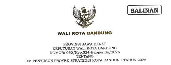 Cover Keputusan Wali Kota Bandung Nomor 050/Kep.524-Bapperida/2026 Tentang Tim Penyusun Proyek Strategis Kota Bandung Tahun 2026
