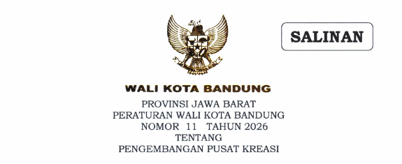 Cover Peraturan Wali Kota Bandung Nomor 11 Tahun 2026 Tentang Pengembangan Pusat Kreasi