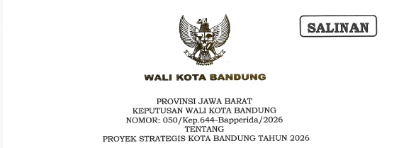 Cover Keputusan Wali Kota Bandung Nomor 050/Kep.644-Bapperida/2026 Tentang Proyek Strategis Kota Bandung Tahun 2026