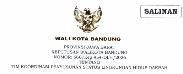 Cover Keputusan Wali Kota Bandung Nomor 660/Kep.454-DLH/2026 Tentang Tim Koordinasi Penyusunan Status Lingkungan Hidup Daerah