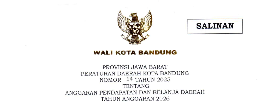 Cover Peraturan Daerah Kota Bandung Nomor 14 Tahun 2025 Tentang Anggaran Pendapatan dan Belanja Daerah Tahun Anggaran 2026