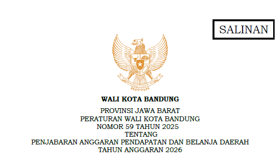 Cover Peraturan Wali Kota Bandung Nomor 59 Tahun 2025 Tentang Penjabaran Anggaran Pendapatan dan Belanja Daerah Tahun Anggaran 2026